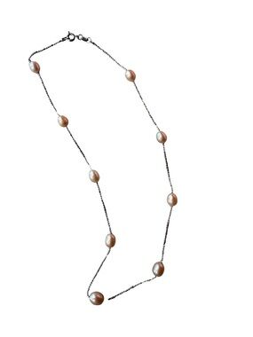 Freshwater Vintage Pearl Station Necklace - Pink Pearls on 18k Gold Chain